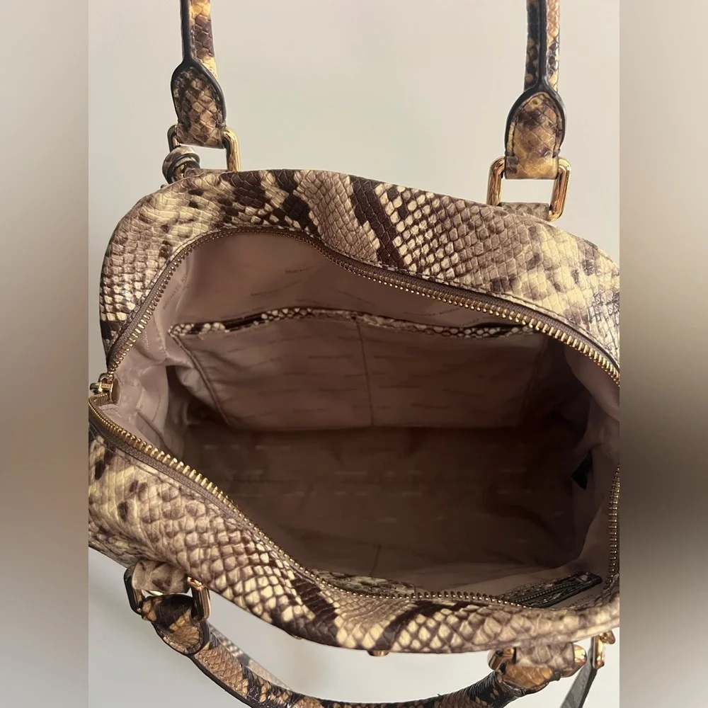 Michael Kors Astor Studded Snake-Embossed Leather Satchel handbag